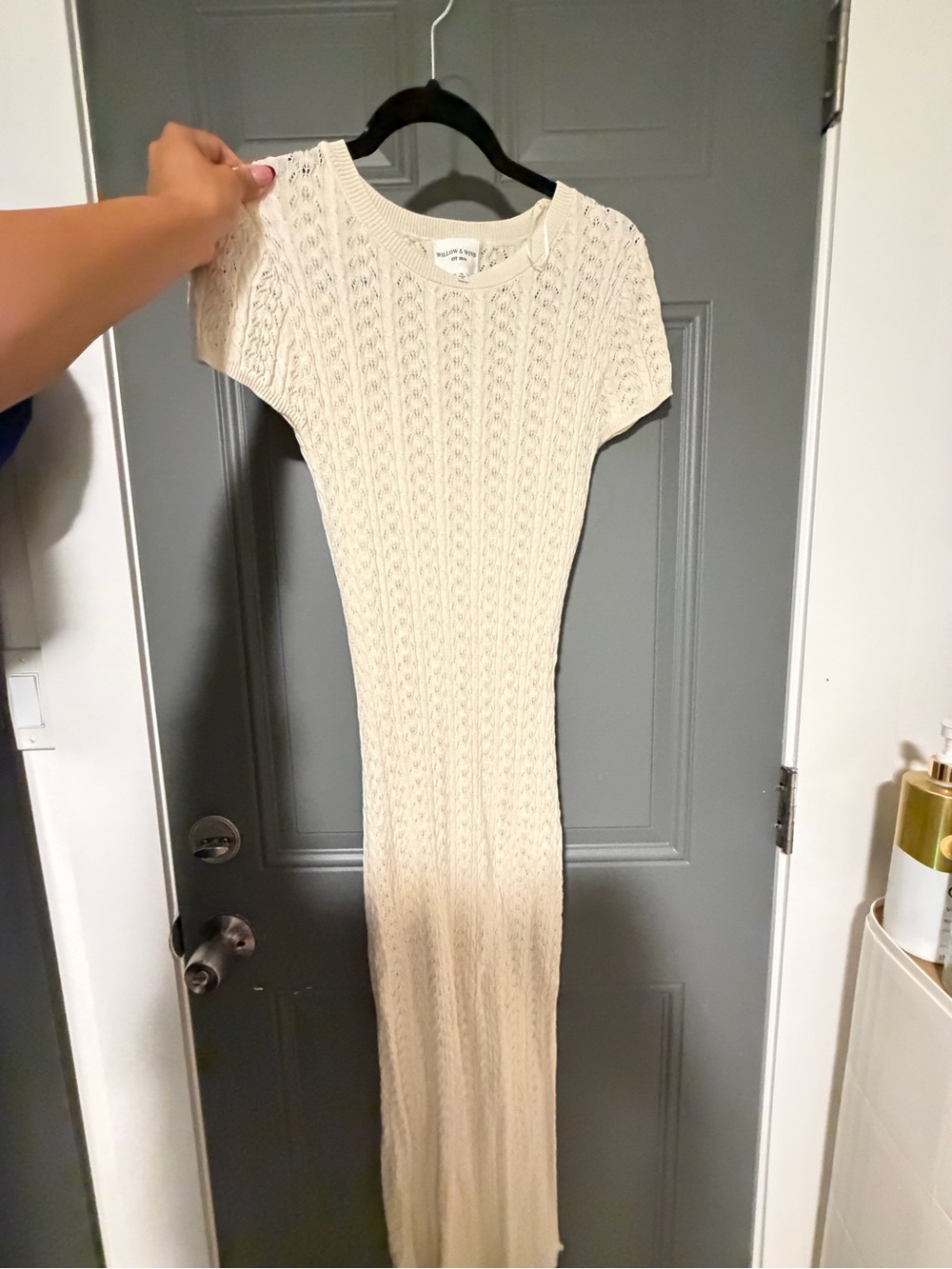 Women's Cream Knit Maxi Dress - Short Sleeve